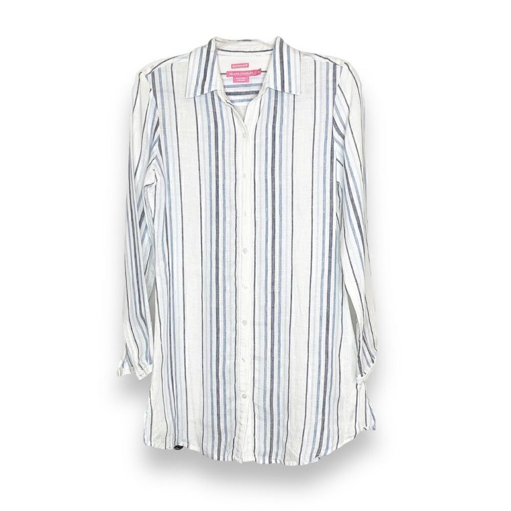 Island Company Gentlemen Shirt Women’s Marseille Blue Striped Linen Cover Up XS